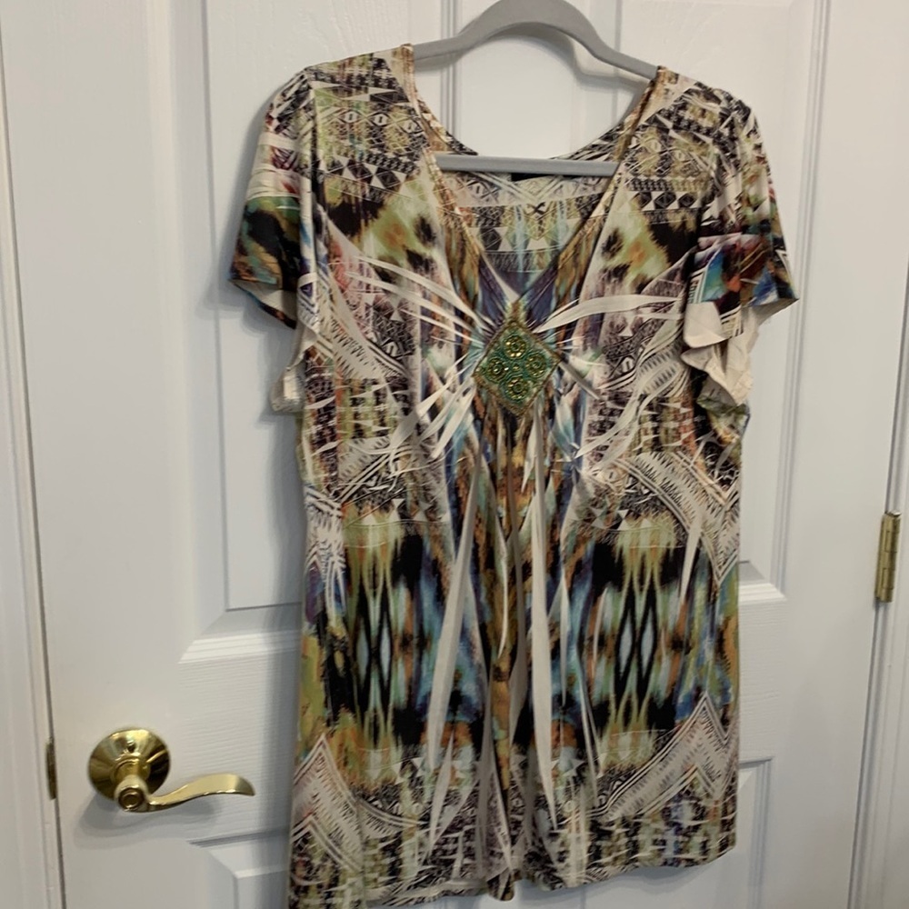 Apt 9 Colorful Boho Stretch Knit Embellished Top size 2X